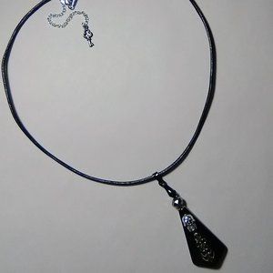 Gothic Black Skull Pendant w/ Black Crystal Bead Choker/Necklace on Leather Cord